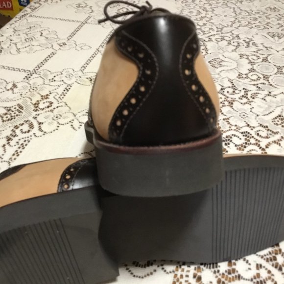 Men's Rockabilly Saddle Oxfords Leather Shoes Black/Tan Brown Size 10.5 NEW - Picture 3 of 10